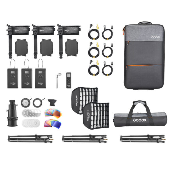 Godox S60Bi-K3 3x S60Bi Bi-Colour Focusing LED Light Kit w 2x Carry Bags