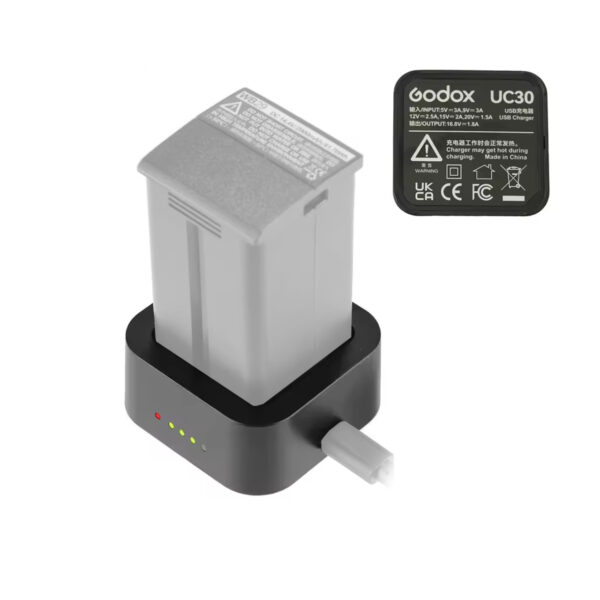 Godox UC30 USB-C PD Battery Charger for AD200Pro / AD200ProII / AD300Pro (WB29B , WB30P , WB300P Battery)